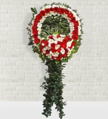 Kırmızı Beyaz Cenaze Çelengi (Canlı Çiçeklerle)